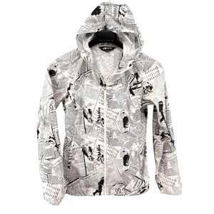 The North Face Newspaper Print Womens XS Pre-Owned Windbreaker White Rain Jacket